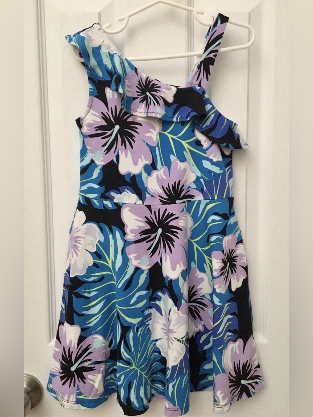 Children’s Place Dress Size S 5/6 One Shoulder Ruffle Hibiscus Summer